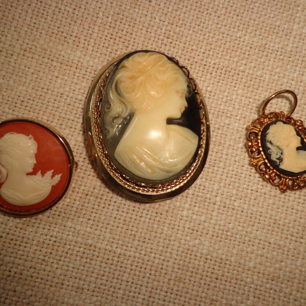 Lot of 3 Cameo Brooches/ Pendant Round Oval